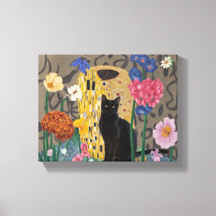Gustav Klimt Bloemrijke Zwarte Kat, Vintage Eclect Canvas Afdruk