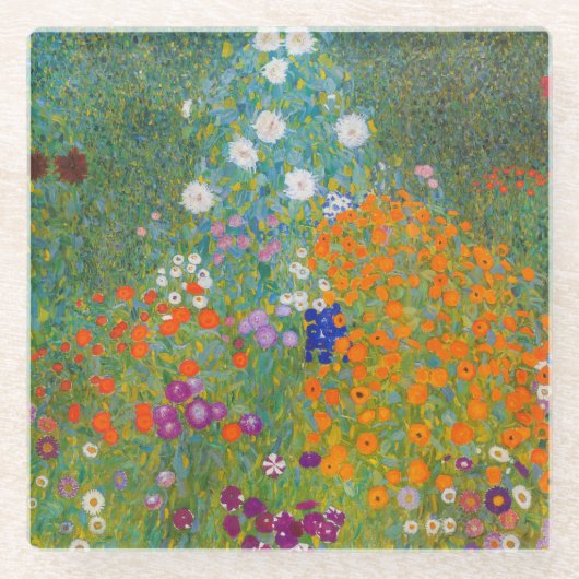 Gustav Klimt - Bloemtuin Glazen Onderzetter (Voorkant)