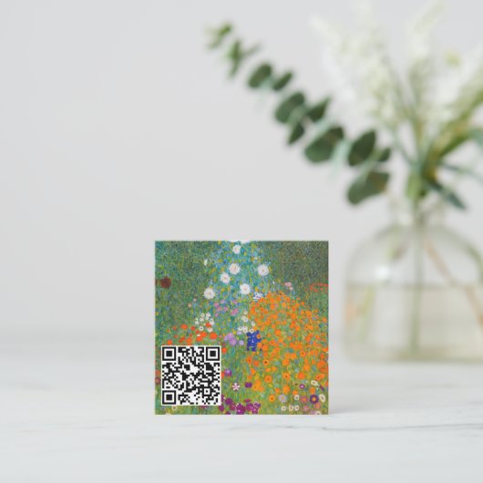 Gustav Klimt - Bloemtuin - QR-code Vierkante Visitekaartje (Staand voorkant)