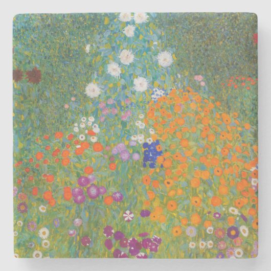 Gustav Klimt - Bloemtuin Stenen Onderzetter (Voorkant)