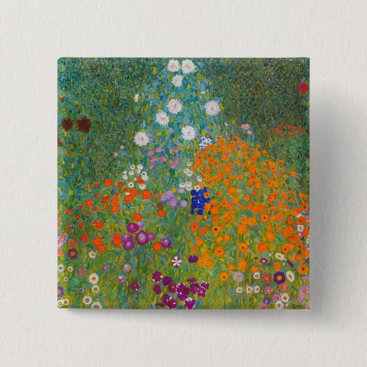 Gustav Klimt - Bloemtuin Vierkante Button 5,1 Cm (Voorkant)