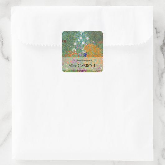 Gustav Klimt - Bloemtuin Vierkante Sticker (Tas)