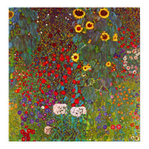 Gustav Klimt Boerderij Garden met zonnebloemen Pos