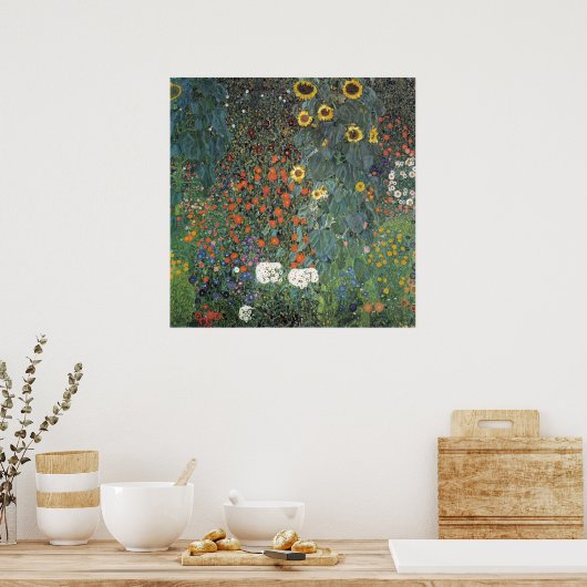 Gustav Klimt Boerderij Garden met zonnebloemen Poster (Keuken)