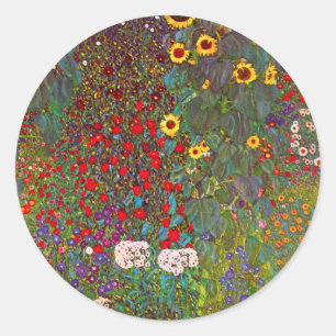 Gustav Klimt Boerderij Garden met zonnebloemen Ronde Sticker