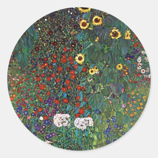 Gustav Klimt Boerderij Garden met zonnebloemen Ronde Sticker (Voorkant)