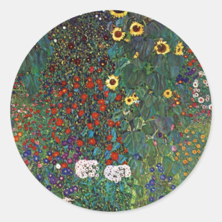 Gustav Klimt Boerderij Garden met zonnebloemen Ronde Sticker