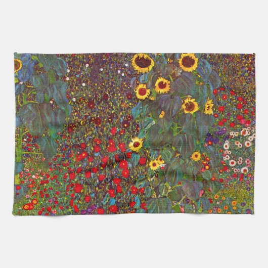Gustav Klimt Boerderij Garden met zonnebloemen Theedoek (Horizontaal)