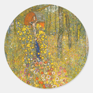 Gustav Klimt Boerderij Tuin met Crucifix Ronde Sticker