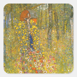 Gustav Klimt Boerderij Tuin met Crucifix Vierkante Sticker