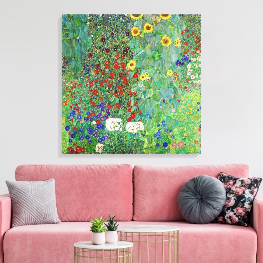 Gustav Klimt Boerderij tuin met zonnebloemen Canvas Afdruk (Insitu (Woonkamer))