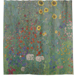 Gustav Klimt, Boerderij tuin met zonnebloemen Douchegordijn