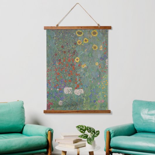 Gustav Klimt - Boerderij Tuin met Zonnebloemen Fin Hangend Wandkleed (Woonkamer)