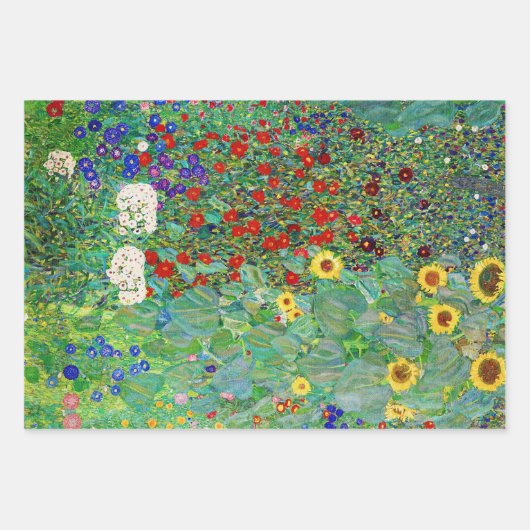 Gustav Klimt Boerderij tuin met zonnebloemen Inpakpapier Vel (Voorkant 3)
