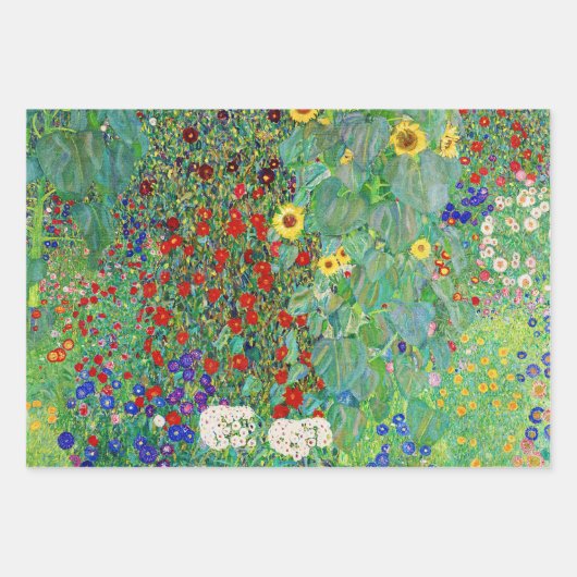 Gustav Klimt Boerderij tuin met zonnebloemen Inpakpapier Vel (Voorkant)