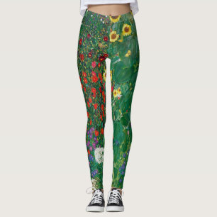 Gustav Klimt - Boerderij tuin met zonnebloemen Leggings