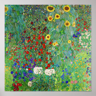Gustav Klimt Boerderij tuin met zonnebloemen Poster