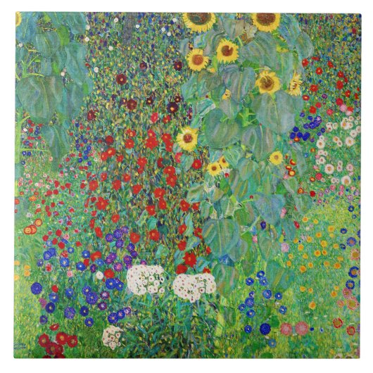 Gustav Klimt Boerderij tuin met zonnebloemen Tegeltje (Voorkant)