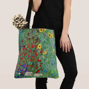 Gustav Klimt Boerderij tuin met zonnebloemen Tote Bag