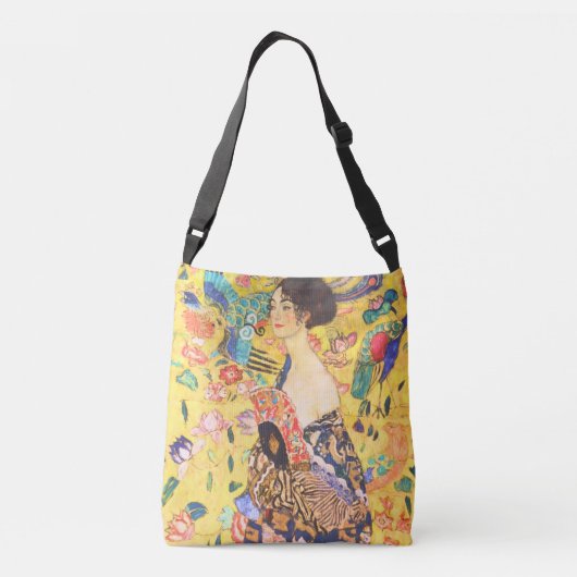 Gustav Klimt Dame Met Fan  art nouveau Crossbody Tas (Achterkant)