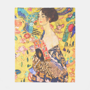 Gustav Klimt Dame Met Fan  art nouveau Fleece Deken