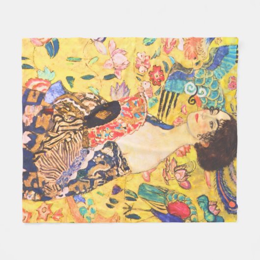 Gustav Klimt Dame Met Fan  art nouveau Fleece Deken (Voorkant (Horizontaal))