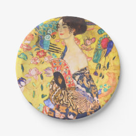 Gustav Klimt Dame Met Fan art nouveau Papieren Bordje