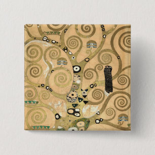 Gustav Klimt - De Boom des Levens, Stoclet-fries Vierkante Button 5,1 Cm