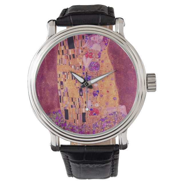 Gustav Klimt De Kiss Paars Horloge (Voorkant)