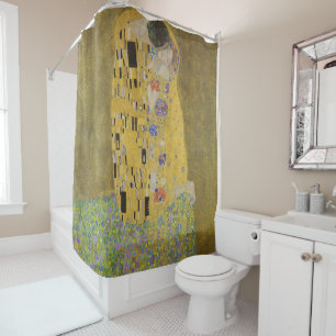 Gustav Klimt-De Kus Gold Leaf Artwork Douchegordijn