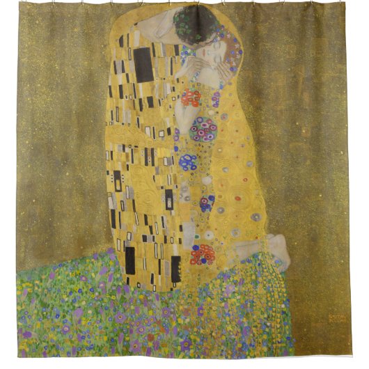 Gustav Klimt-De Kus | Gold Leaf Artwork Douchegordijn (Voorkant)