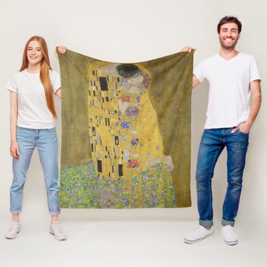 Gustav Klimt-De Kus | Gold Leaf Artwork Fleece Deken (In situ)