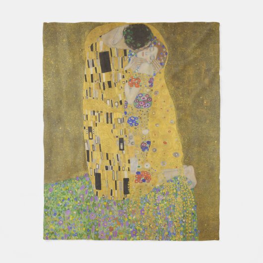 Gustav Klimt-De Kus | Gold Leaf Artwork Fleece Deken (Voorkant)