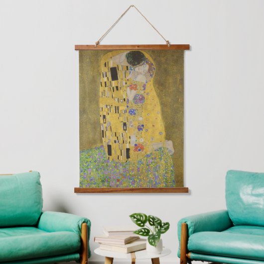 Gustav Klimt-De Kus | Gold Leaf Artwork Hangend Wandkleed (Woonkamer)