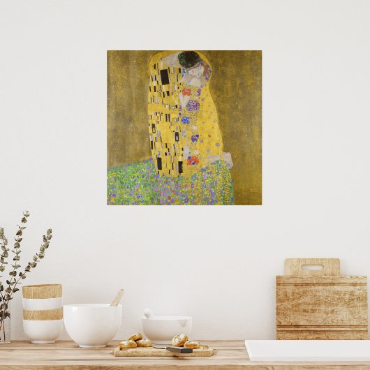 Gustav Klimt de kus-herstelde levendige kleur Poster (Keuken)