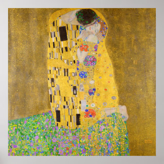 Gustav Klimt de kus-herstelde levendige kleur Poster