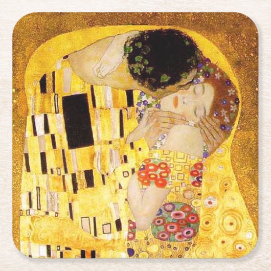 Gustav Klimt De Kus Klassiek Schilderij Kartonnen Onderzetters (Voorkant)