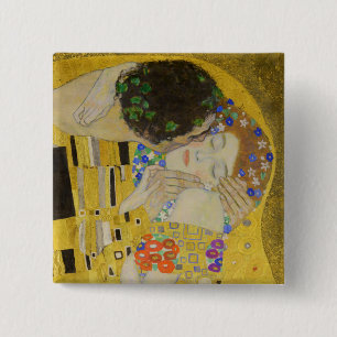 Gustav Klimt - De Kus Vierkante Button 5,1 Cm