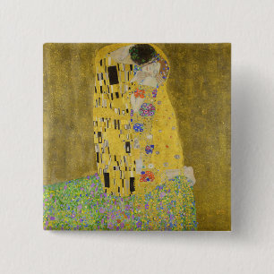 Gustav Klimt - De Kus Vierkante Button 5,1 Cm