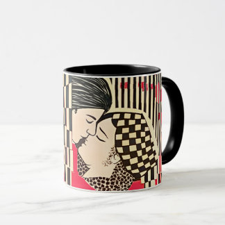Gustav Klimt De Kus x Bauhaus optische illusie Mok