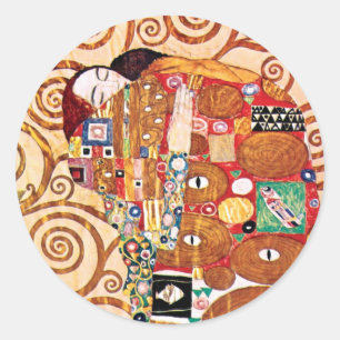 Gustav Klimt - De Omarming - Kunstschilderij Ronde Sticker