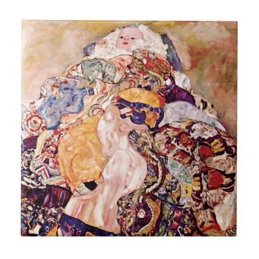 Gustav Klimt - De wieg - Pasgeboren Tegeltje (Voorkant)