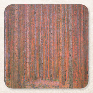 Gustav Klimt Dennenbos Tannenwald Rode Bomen Kartonnen Onderzetters