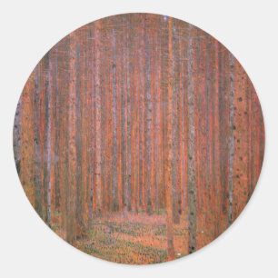 Gustav Klimt Dennenbos Tannenwald Rode Bomen Ronde Sticker