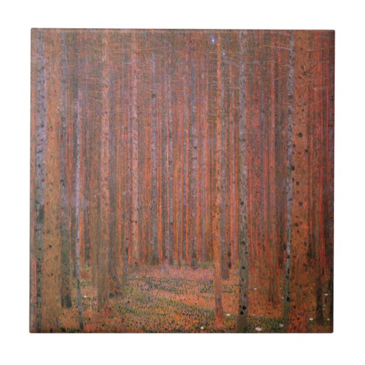 Gustav Klimt Dennenbos Tannenwald Rode Bomen Tegeltje (Voorkant)