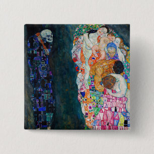 Gustav Klimt - Dood en Leven Vierkante Button 5,1 Cm