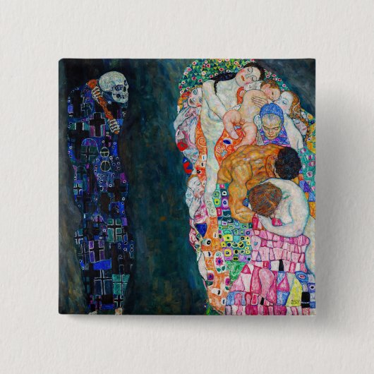 Gustav Klimt - Dood en Leven Vierkante Button 5,1 Cm (Voorkant)