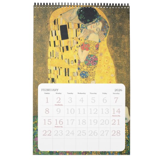 Gustav Klimt Fine Art,  Art Nouveau Calenda Kalender (Feb 2026)