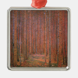 Gustav Klimt Fir Forest Tannenwald Red Trees Metalen Ornament