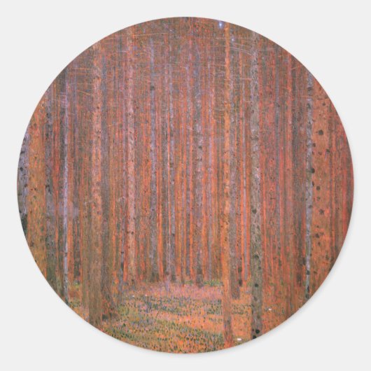 Gustav Klimt Fir Forest Tannenwald Red Trees Ronde Sticker (Voorkant)